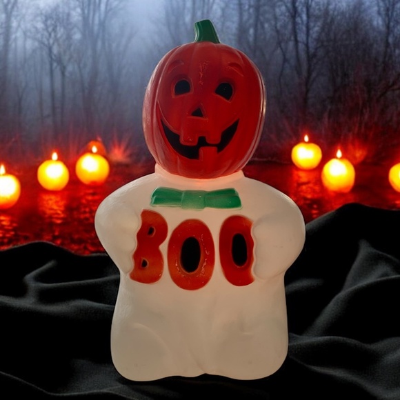 Vintage Halloween Pumpkin Boo Blow Mold with Light - Picture 1 of 2